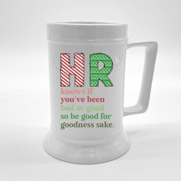 HR Knows If You've Been Bad Or Good Funny Christmas Party Front & Back Beer Stein