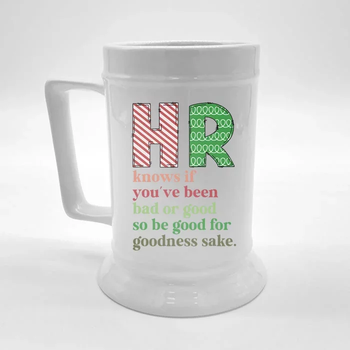 HR Knows If You've Been Bad Or Good Funny Christmas Party Front & Back Beer Stein