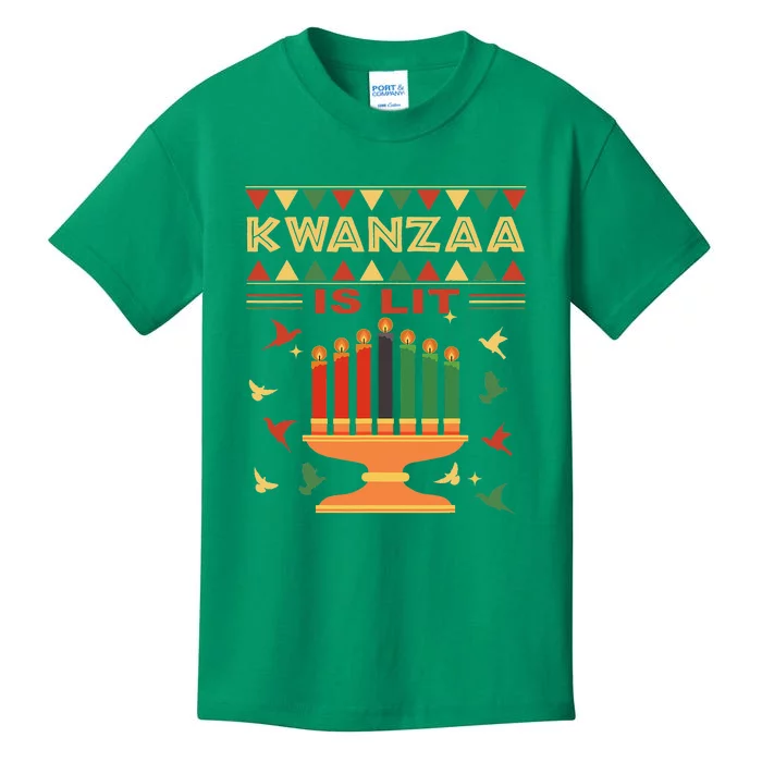 Happy Kwanzaa It's Lit African American Kids T-Shirt