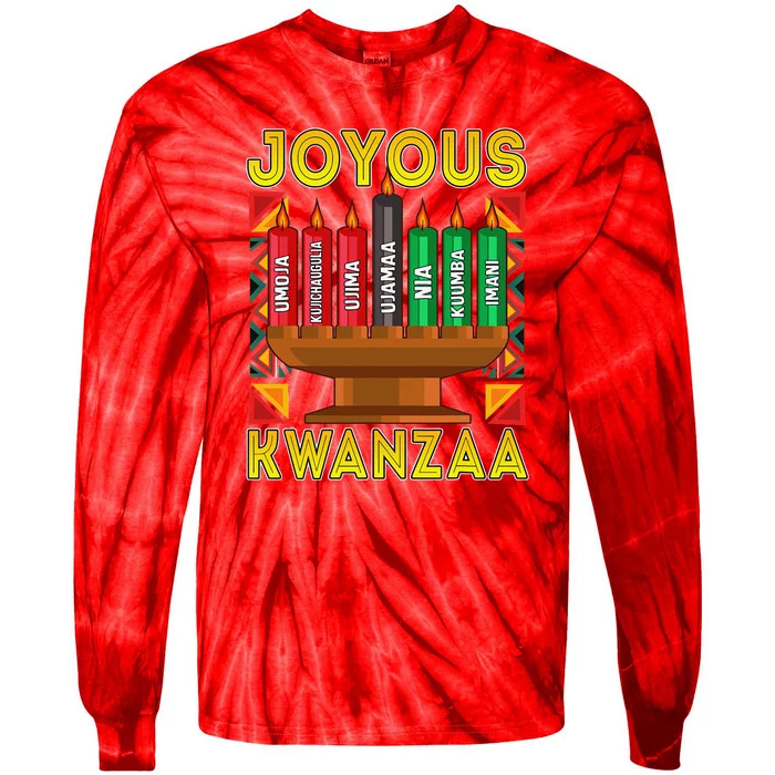 Happy Kwanzaa Kinara Candles African American Holiday Tie-Dye Long Sleeve Shirt