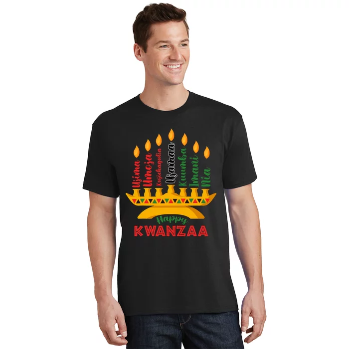 Happy Kwanzaa Kinara Seven Candles Principles Of Kwanzaa T-Shirt