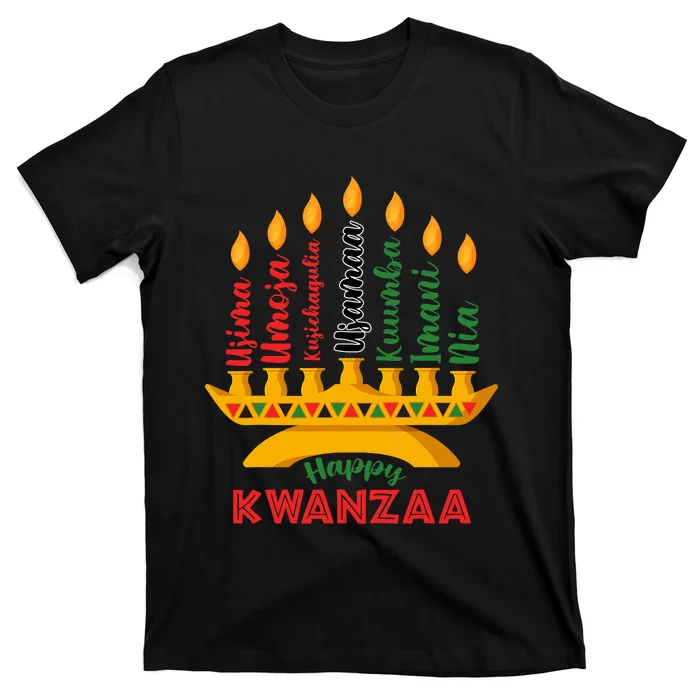 Happy Kwanzaa Kinara Seven Candles Principles Of Kwanzaa T-Shirt