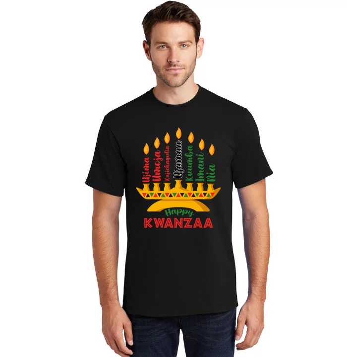 Happy Kwanzaa Kinara Seven Candles Principles Of Kwanzaa Tall T-Shirt