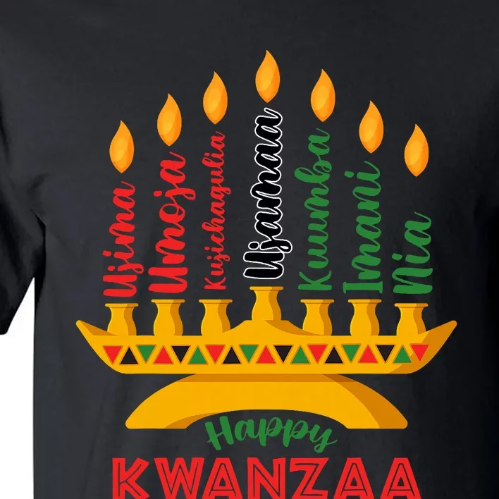 Happy Kwanzaa Kinara Seven Candles Principles Of Kwanzaa Tall T-Shirt