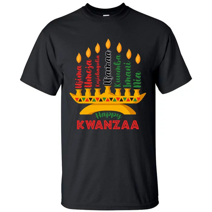 Happy Kwanzaa Kinara Seven Candles Principles Of Kwanzaa Tall T-Shirt