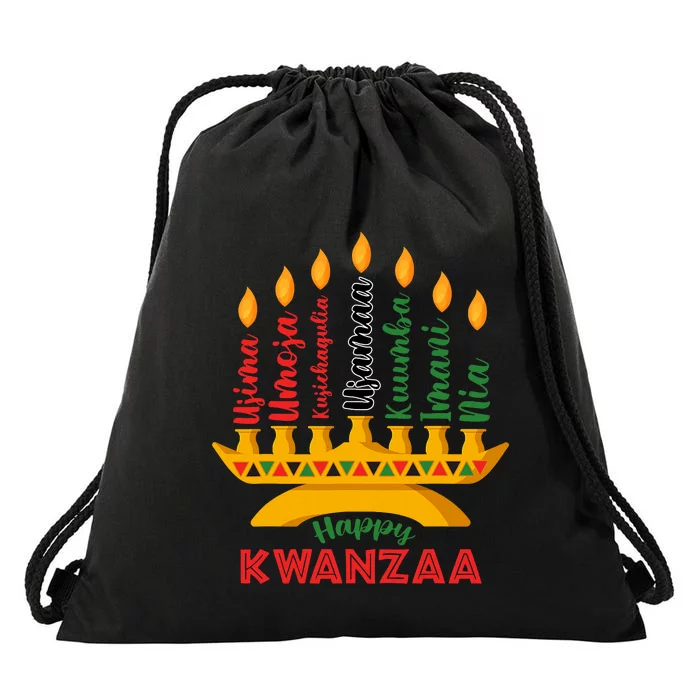 Happy Kwanzaa Kinara Seven Candles Principles Of Kwanzaa Drawstring Bag