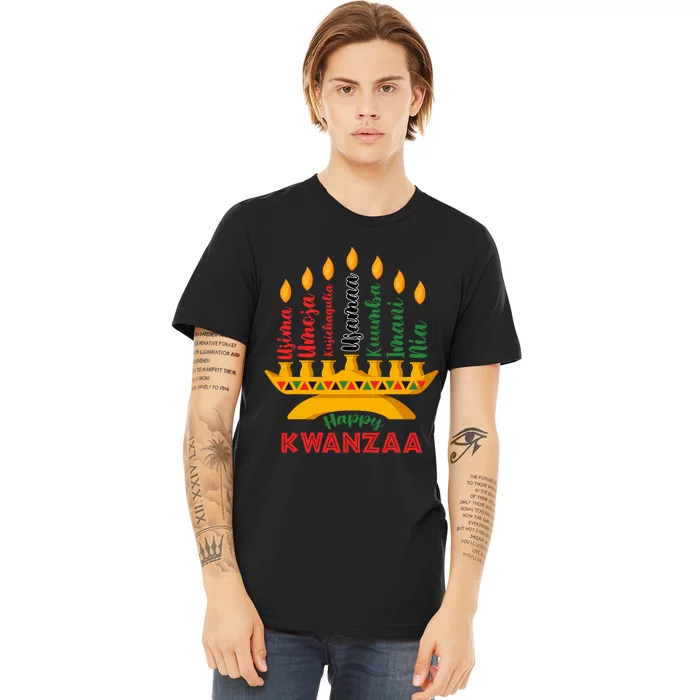 Happy Kwanzaa Kinara Seven Candles Principles Of Kwanzaa Premium T-Shirt