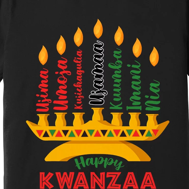 Happy Kwanzaa Kinara Seven Candles Principles Of Kwanzaa Premium T-Shirt