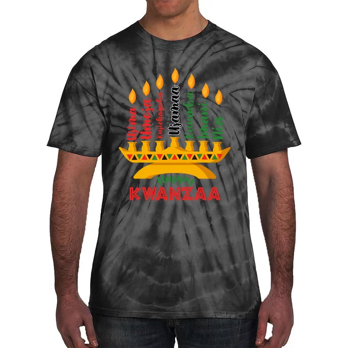 Happy Kwanzaa Kinara Seven Candles Principles Of Kwanzaa Tie-Dye T-Shirt