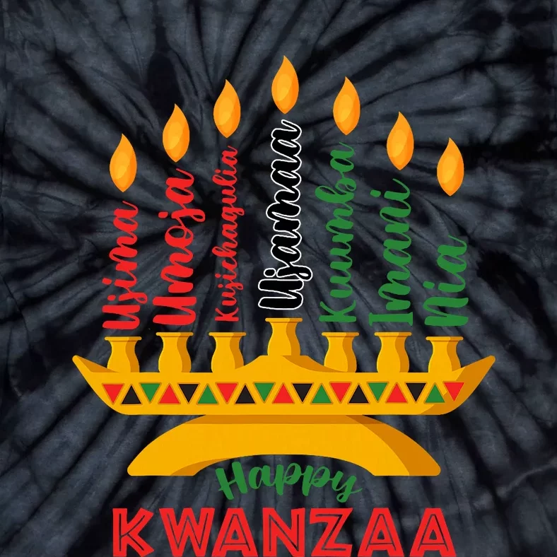 Happy Kwanzaa Kinara Seven Candles Principles Of Kwanzaa Tie-Dye T-Shirt