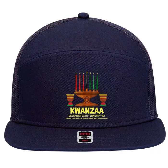 Happy Kwanzaa Kinara Candles African American Christmas Day 7 Panel Mesh Trucker Snapback Hat