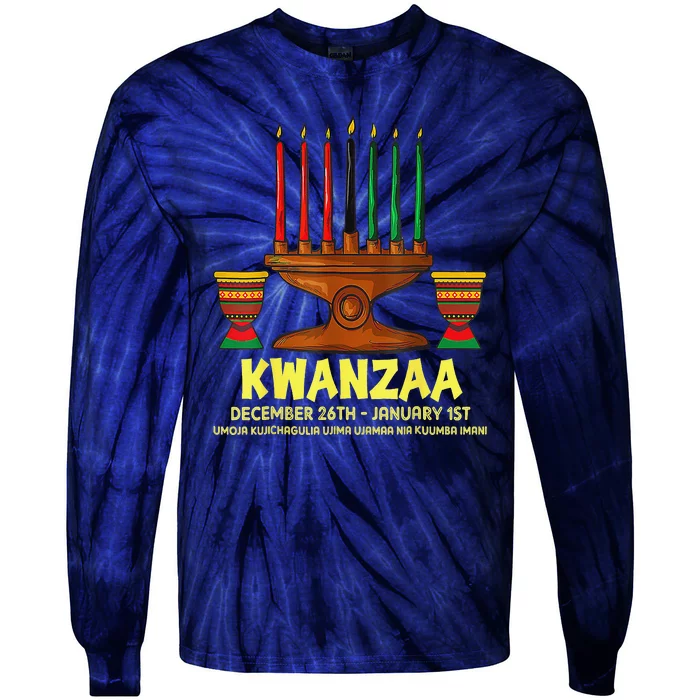 Happy Kwanzaa Kinara Candles African American Christmas Day Tie-Dye Long Sleeve Shirt