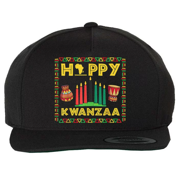 Happy Kwanzaa Kinara Candles Principles African American Wool Snapback Cap