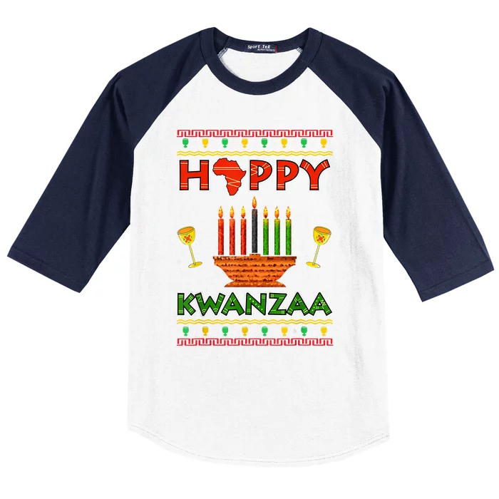 Happy Kwanzaa Kinara Candles African American Christmas Xmas Baseball Sleeve Shirt