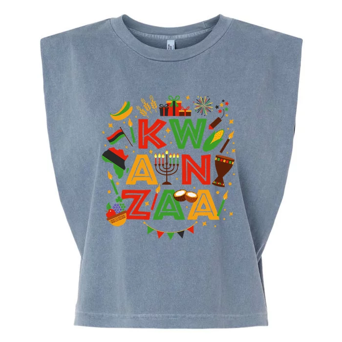 Happy Kwanzaa Kinara Candles African American Holiday Garment-Dyed Women's Muscle Tee