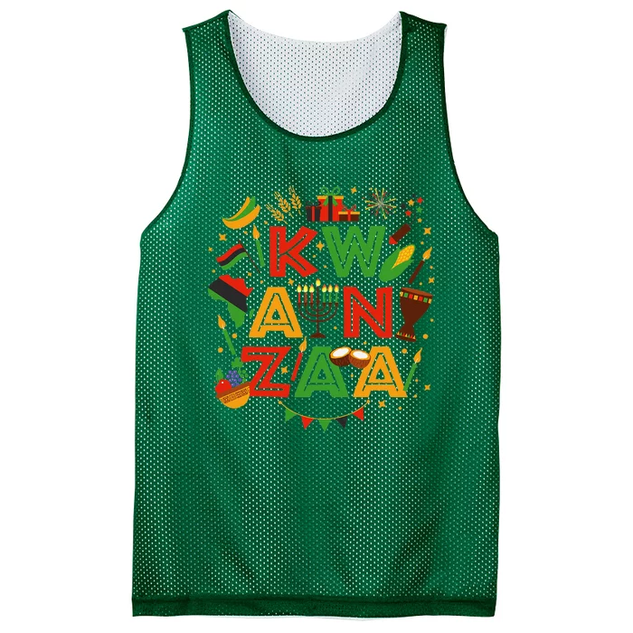 Happy Kwanzaa Kinara Candles African American Holiday Mesh Reversible Basketball Jersey Tank