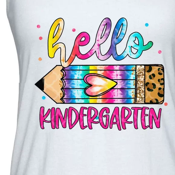 Hello Kindergarten Leopard Tie Dye Pencil Cute Teacher Ladies Essential Flowy Tank