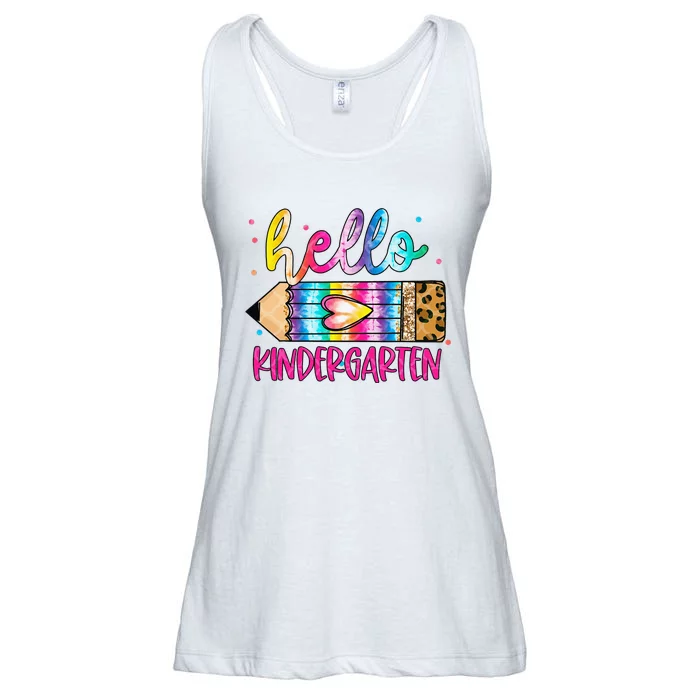 Hello Kindergarten Leopard Tie Dye Pencil Cute Teacher Ladies Essential Flowy Tank