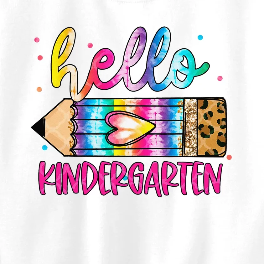 Hello Kindergarten Leopard Tie Dye Pencil Cute Teacher Kids Sweatshirt