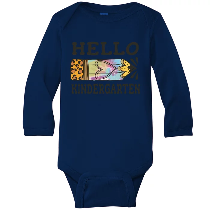 Hello Kindergarten Leopard Tie Dye Pencil Baby Long Sleeve Bodysuit