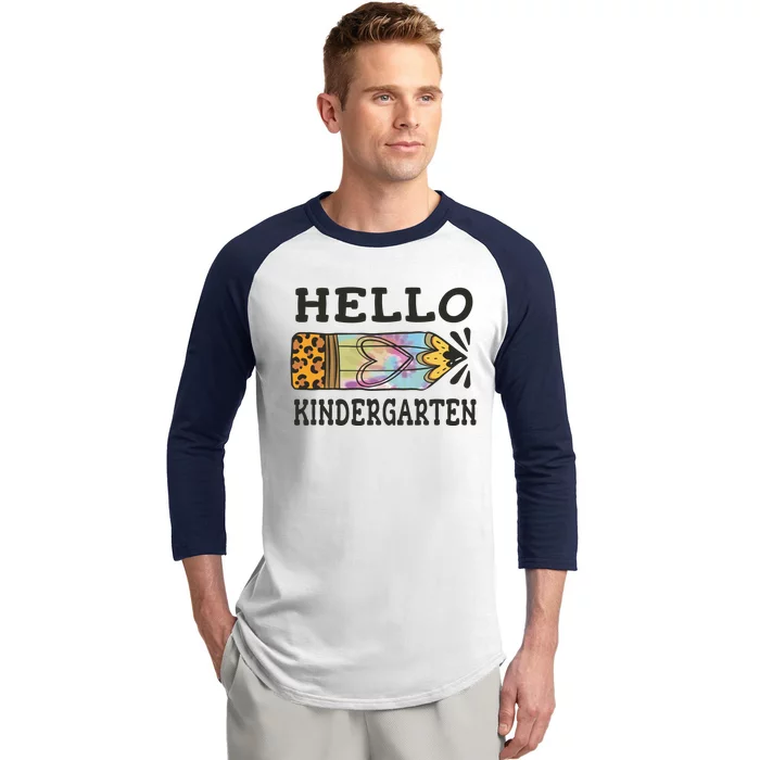 Hello Kindergarten Leopard Tie Dye Pencil Baseball Sleeve Shirt