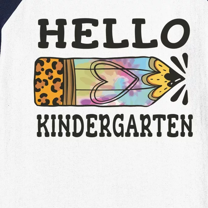 Hello Kindergarten Leopard Tie Dye Pencil Baseball Sleeve Shirt