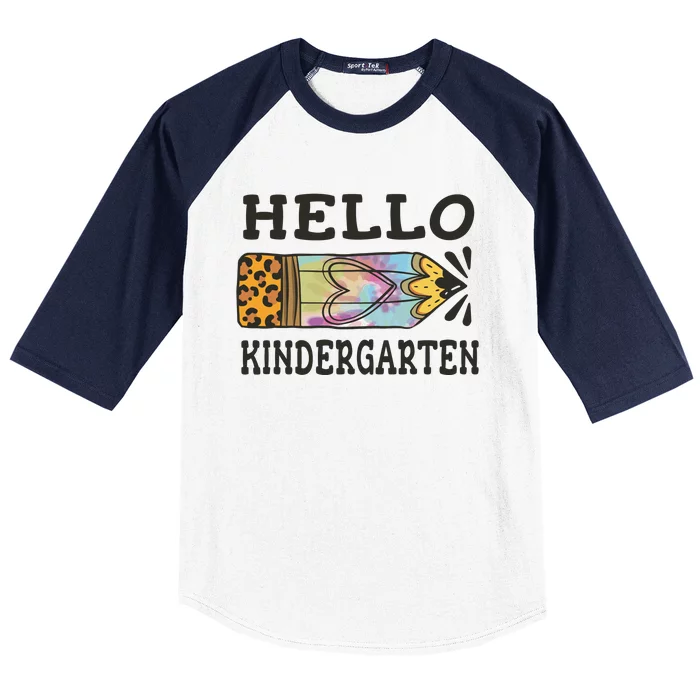 Hello Kindergarten Leopard Tie Dye Pencil Baseball Sleeve Shirt