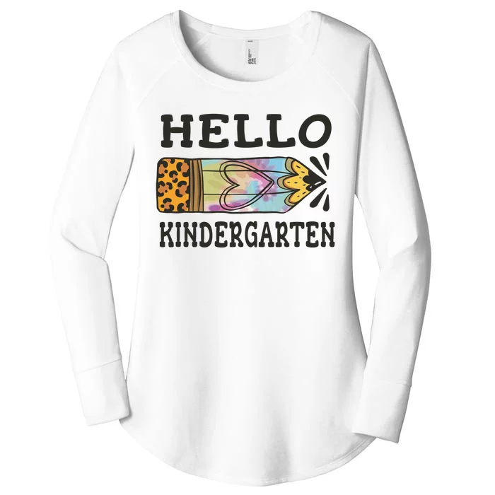 Hello Kindergarten Leopard Tie Dye Pencil Women's Perfect Tri Tunic Long Sleeve Shirt