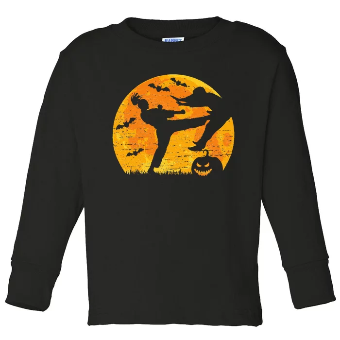 Halloween Kickboxing Martial Arts Full Moon Pumpkin Vintage Toddler Long Sleeve Shirt