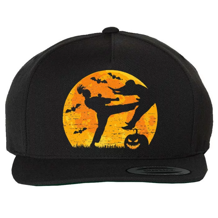 Halloween Kickboxing Martial Arts Full Moon Pumpkin Vintage Wool Snapback Cap