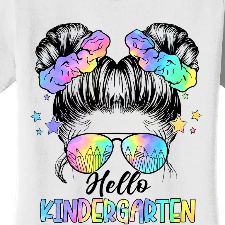 Hello Kindergarten Messy Bun Girl Back To School First Day Women's T-Shirt