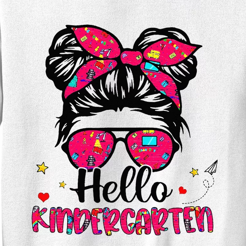 Hello Kindergarten Messy Bun Back To School First Day Sweatshirt