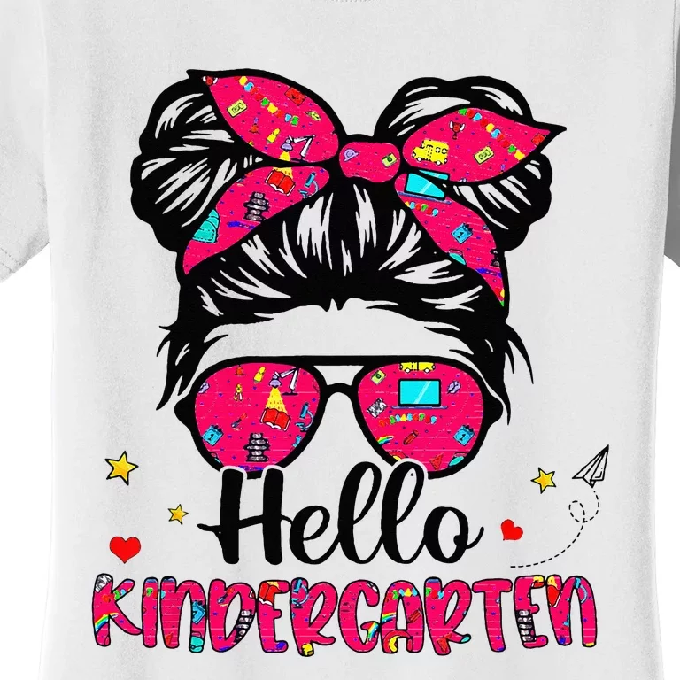 Hello Kindergarten Messy Bun Back To School First Day Women's T-Shirt