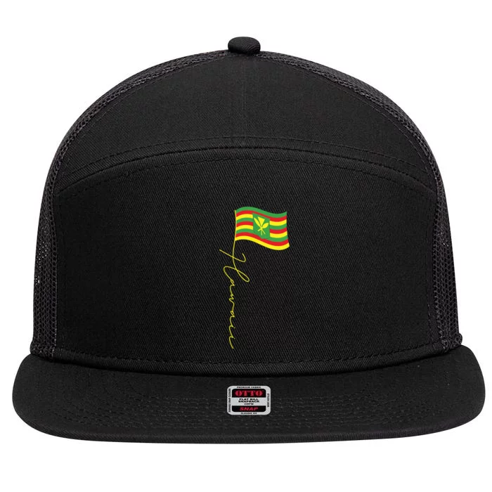 Hawaii Kanaka Maoli Signature Flag Pole Hawaiian Flag 7 Panel Mesh Trucker Snapback Hat