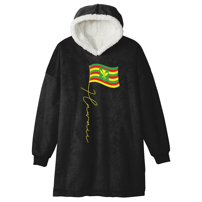 Hawaii Kanaka Maoli Signature Flag Pole Hawaiian Flag Hooded Wearable Blanket