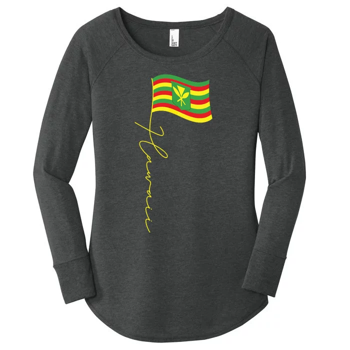 Hawaii Kanaka Maoli Signature Flag Pole Hawaiian Flag Women's Perfect Tri Tunic Long Sleeve Shirt