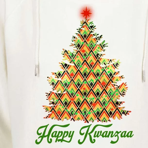 Happy Kwanzaa Pattern Christmas Tree Womens Funnel Neck Pullover Hood