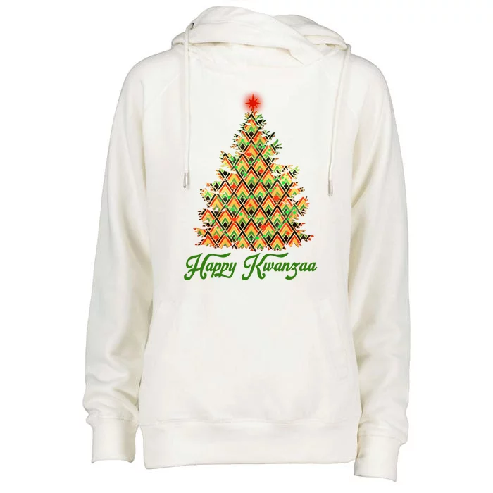 Happy Kwanzaa Pattern Christmas Tree Womens Funnel Neck Pullover Hood