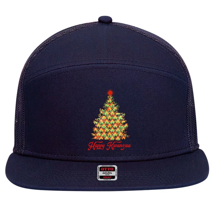 Happy Kwanzaa Pattern Christmas Tree 7 Panel Mesh Trucker Snapback Hat