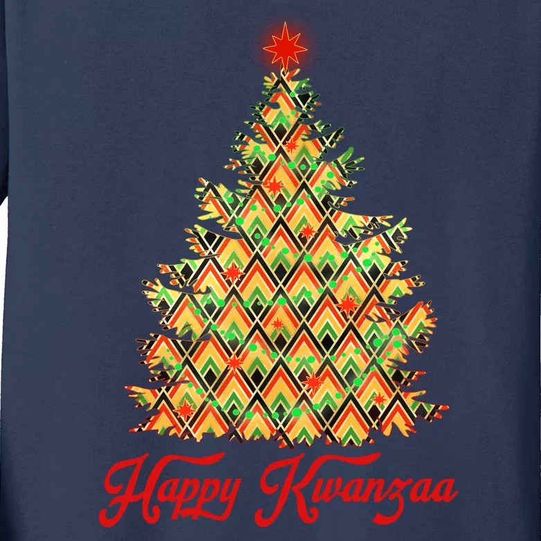 Happy Kwanzaa Pattern Christmas Tree Kids Long Sleeve Shirt