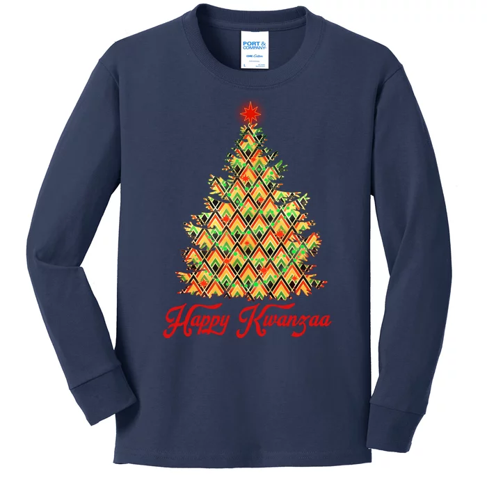 Happy Kwanzaa Pattern Christmas Tree Kids Long Sleeve Shirt