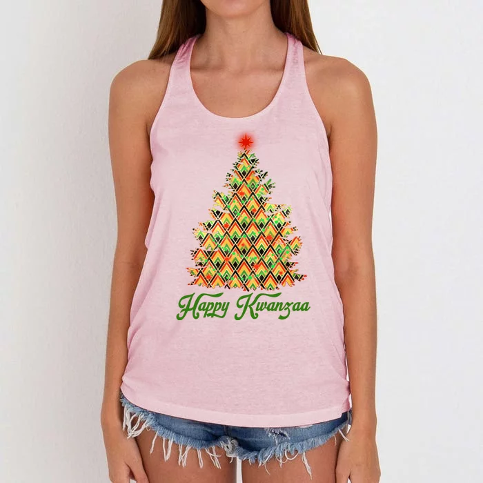 Happy Kwanzaa Pattern Christmas Tree Women's Knotted Racerback Tank