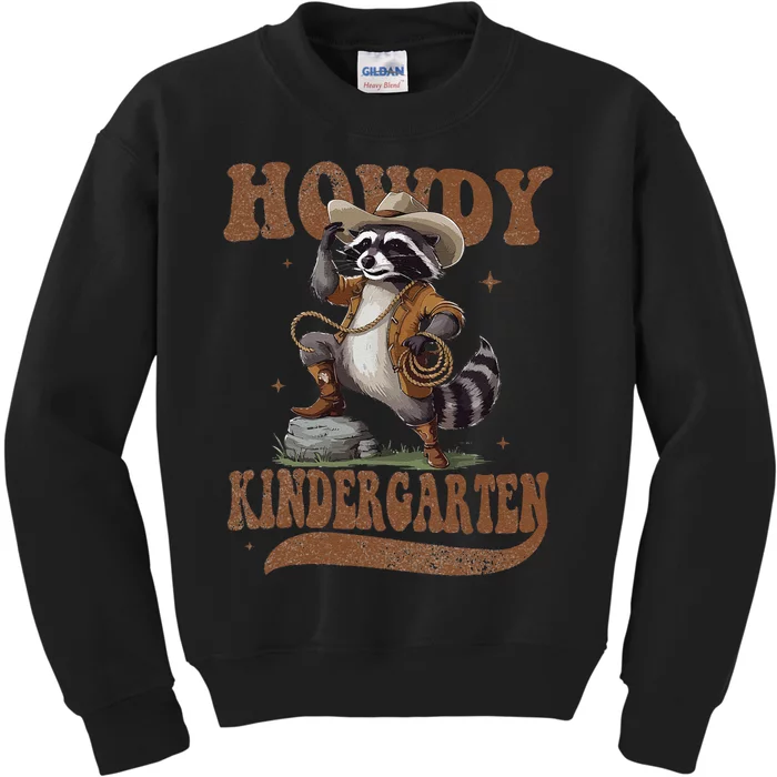 Howdy Kindergarten Raccoon Cowboy Western Back To School Gift Kids Sweatshirt