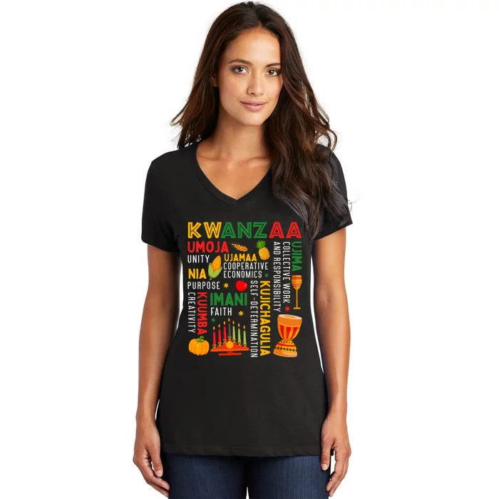 Happy Kwanzaa Seven Principles Of Kwanzaa Women's V-Neck T-Shirt