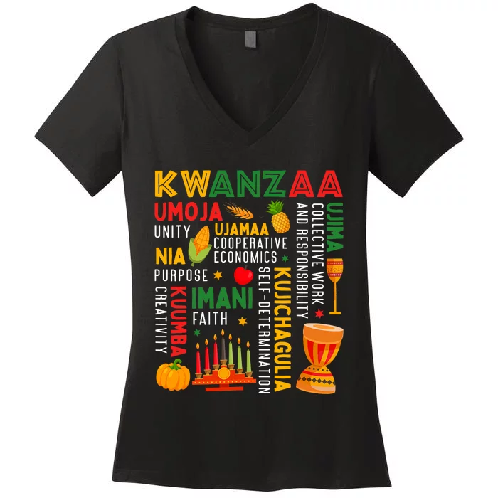 Happy Kwanzaa Seven Principles Of Kwanzaa Women's V-Neck T-Shirt