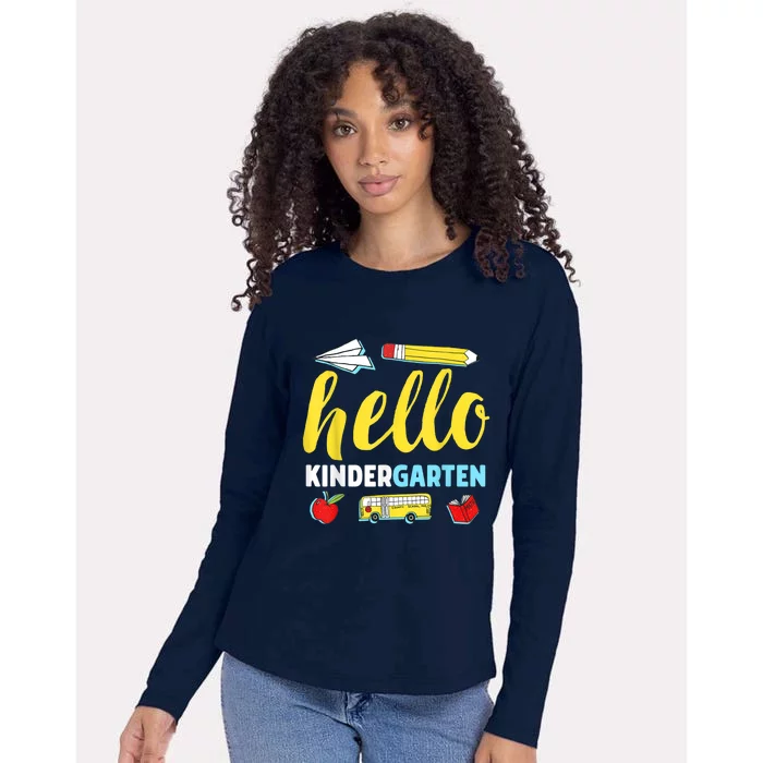 Hello Kindergarten Teacher First Day Back To School Womens Cotton Relaxed Long Sleeve T-Shirt