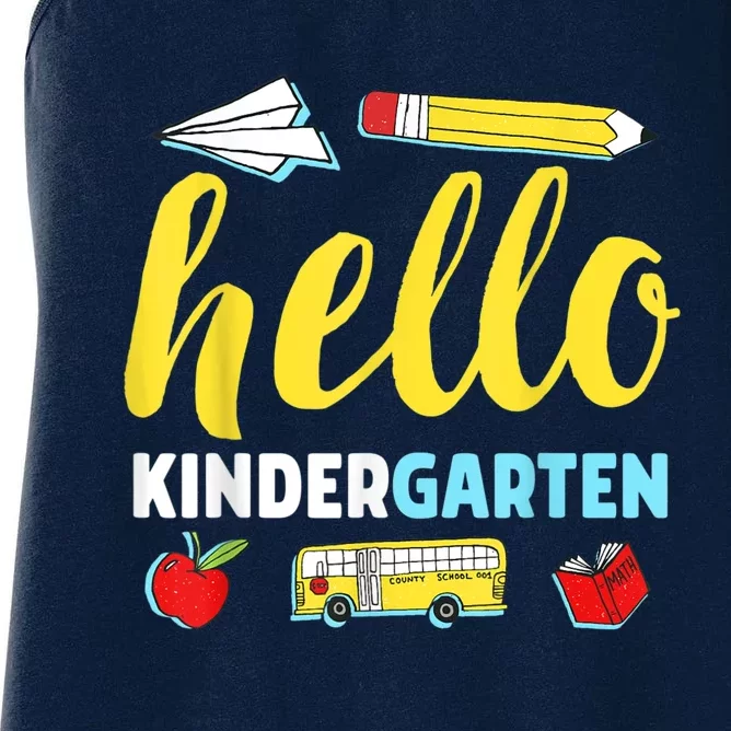 Hello Kindergarten Teacher First Day Back To School Women's Racerback Tank