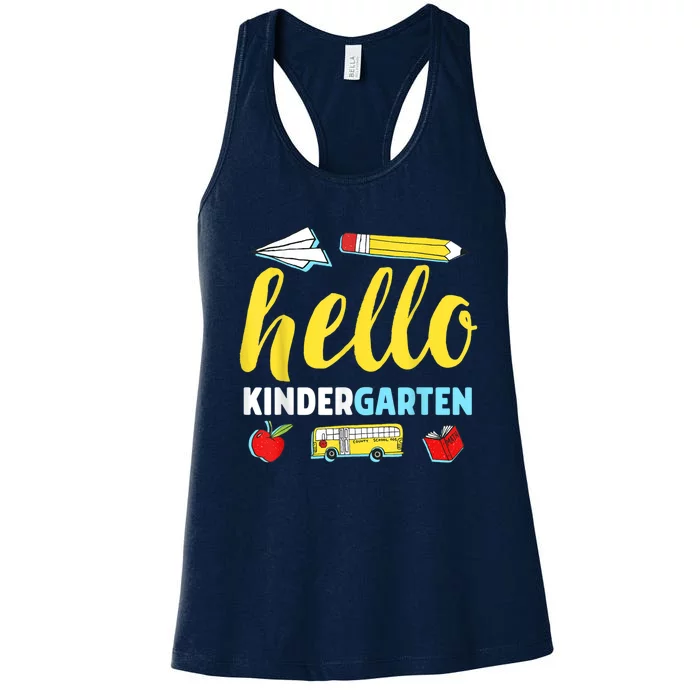 Hello Kindergarten Teacher First Day Back To School Women's Racerback Tank