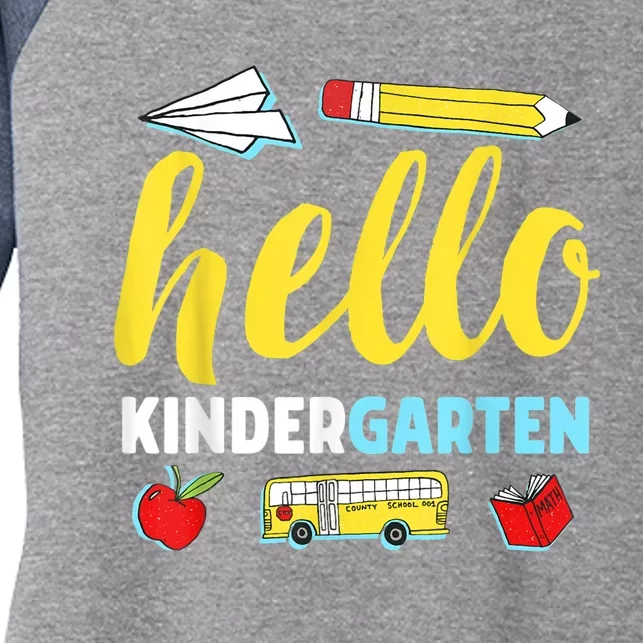 Hello Kindergarten Teacher First Day Back To School Women's Tri-Blend 3/4-Sleeve Raglan Shirt