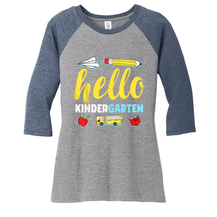 Hello Kindergarten Teacher First Day Back To School Women's Tri-Blend 3/4-Sleeve Raglan Shirt